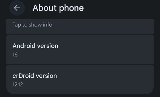 About phone: Android 16, crDroid 12.12